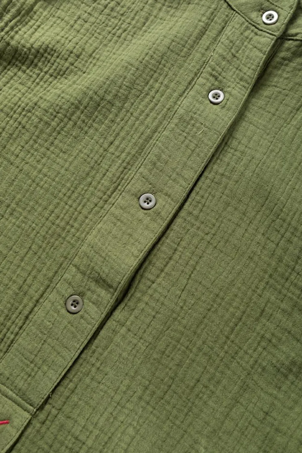 Outlet Dear-Lover Crinkle Textured Button Up Long Sleeve Shirt Jungle Green