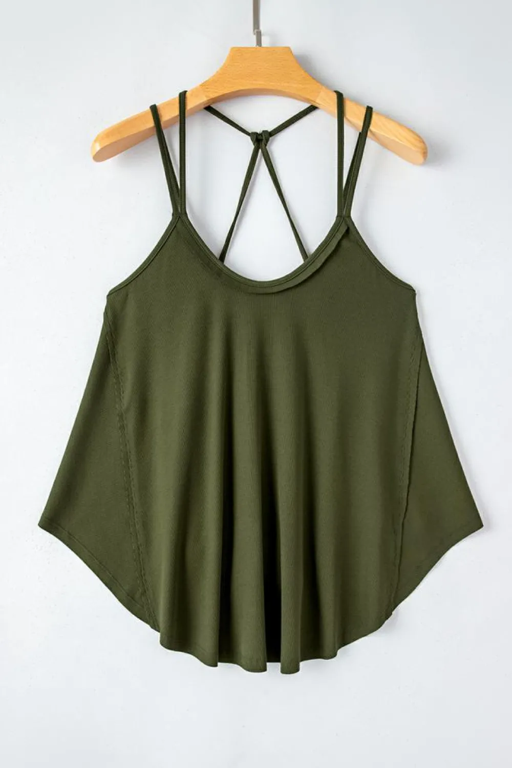 Hot Dear-Lover Exposed Seam Detail Double Straps Tank Top Jungle Green