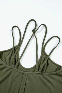 Hot Dear-Lover Exposed Seam Detail Double Straps Tank Top Jungle Green