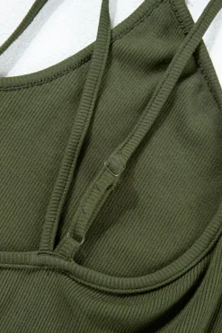 Hot Dear-Lover Exposed Seam Detail Double Straps Tank Top Jungle Green