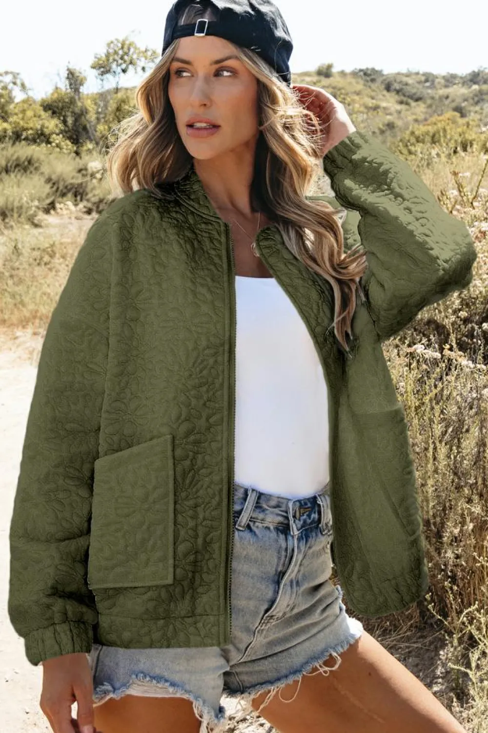 Best Dear-Lover Floral Quilted Jacket Jungle Green