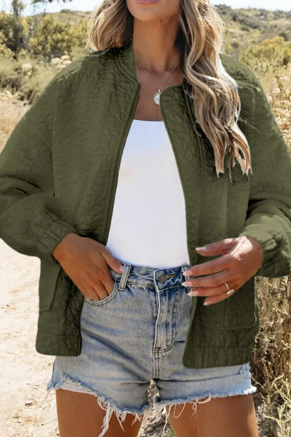 Best Dear-Lover Floral Quilted Jacket Jungle Green