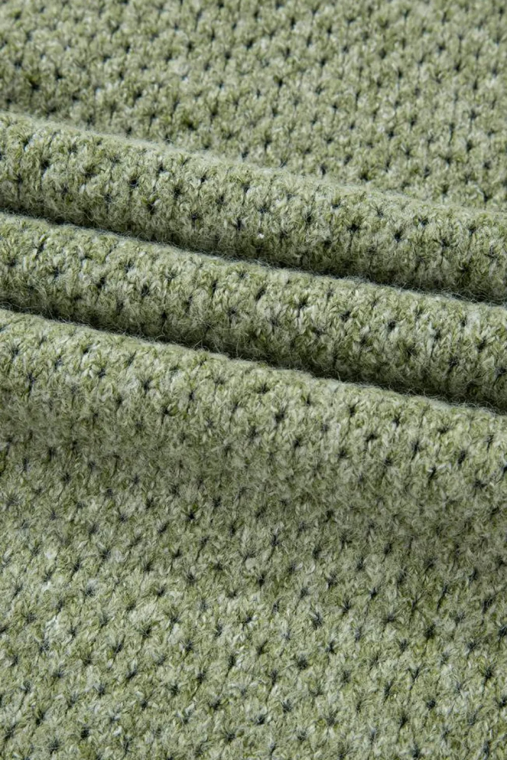 Fashion Dear-Lover Loose Eyelet V Neck Drop Shoulder Sweater Jungle Green