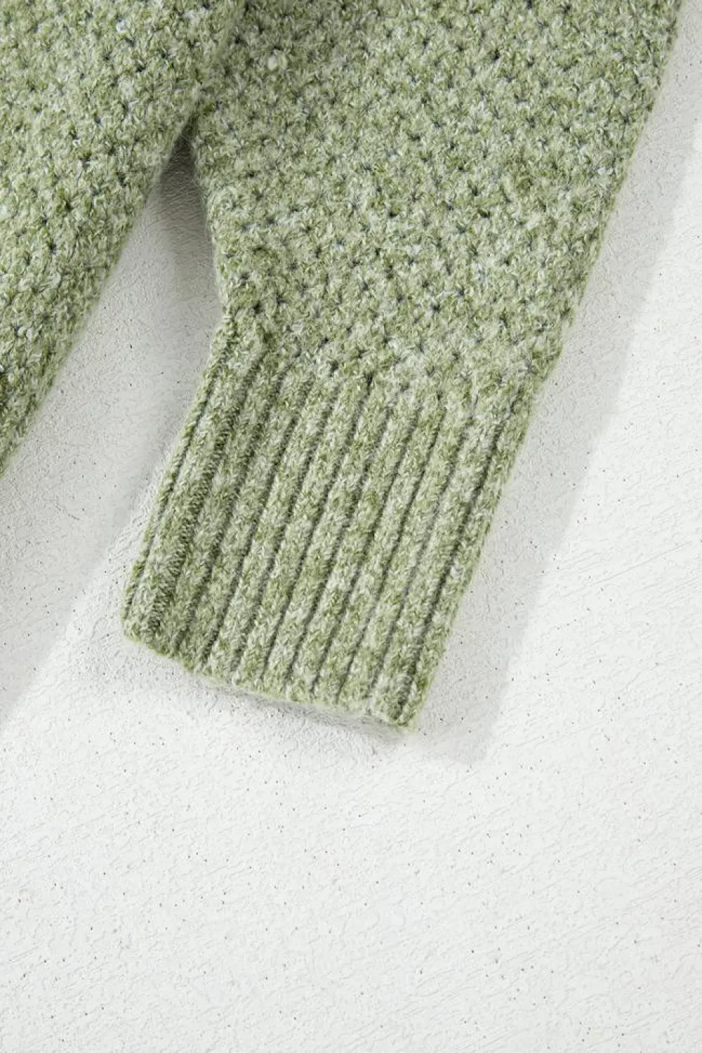 Fashion Dear-Lover Loose Eyelet V Neck Drop Shoulder Sweater Jungle Green