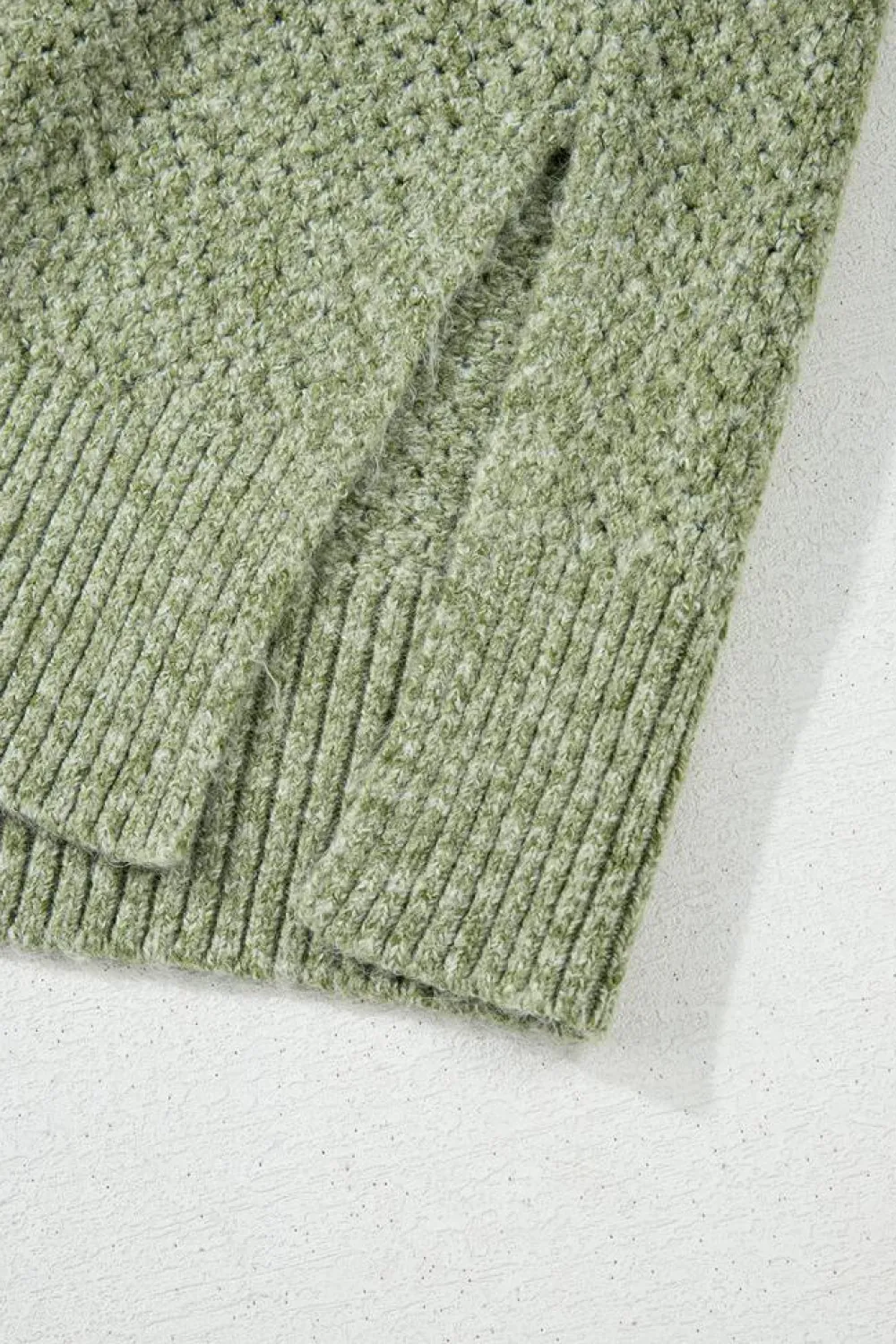 Fashion Dear-Lover Loose Eyelet V Neck Drop Shoulder Sweater Jungle Green