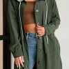 Outlet Dear-Lover Oversized Corduroy Contrast Hooded Shacket Jungle Green