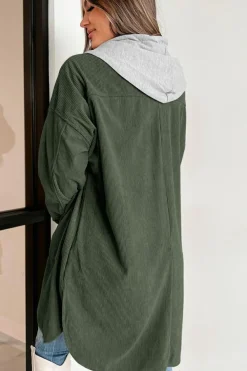 Outlet Dear-Lover Oversized Corduroy Contrast Hooded Shacket Jungle Green