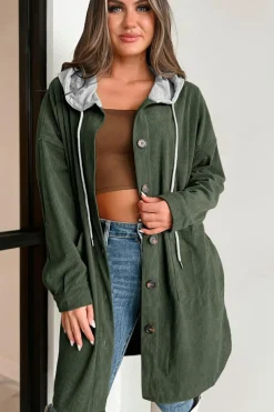 Outlet Dear-Lover Oversized Corduroy Contrast Hooded Shacket Jungle Green