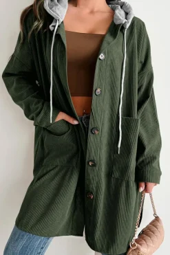 Outlet Dear-Lover Oversized Corduroy Contrast Hooded Shacket Jungle Green