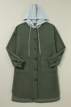 Outlet Dear-Lover Oversized Corduroy Contrast Hooded Shacket Jungle Green