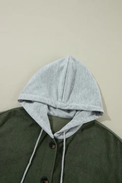 Outlet Dear-Lover Oversized Corduroy Contrast Hooded Shacket Jungle Green
