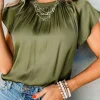 New Dear-Lover Pleated Flutter Sleeve Satin Top Jungle Green