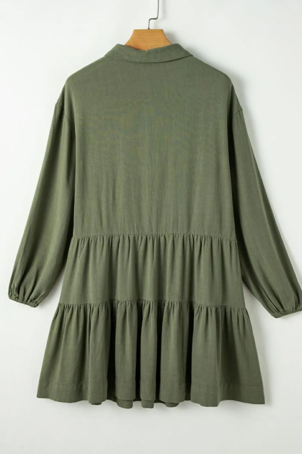 Best Dear-Lover Puff Sleeve Buttoned Tiered Pleated Shirt Mini Dress Jungle Green