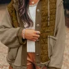 Discount Dear-Lover Quilted Textured Patchwork Loose Fit Hooded Jacket Jungle Green