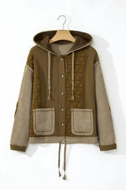 Discount Dear-Lover Quilted Textured Patchwork Loose Fit Hooded Jacket Jungle Green