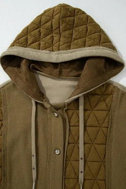 Discount Dear-Lover Quilted Textured Patchwork Loose Fit Hooded Jacket Jungle Green