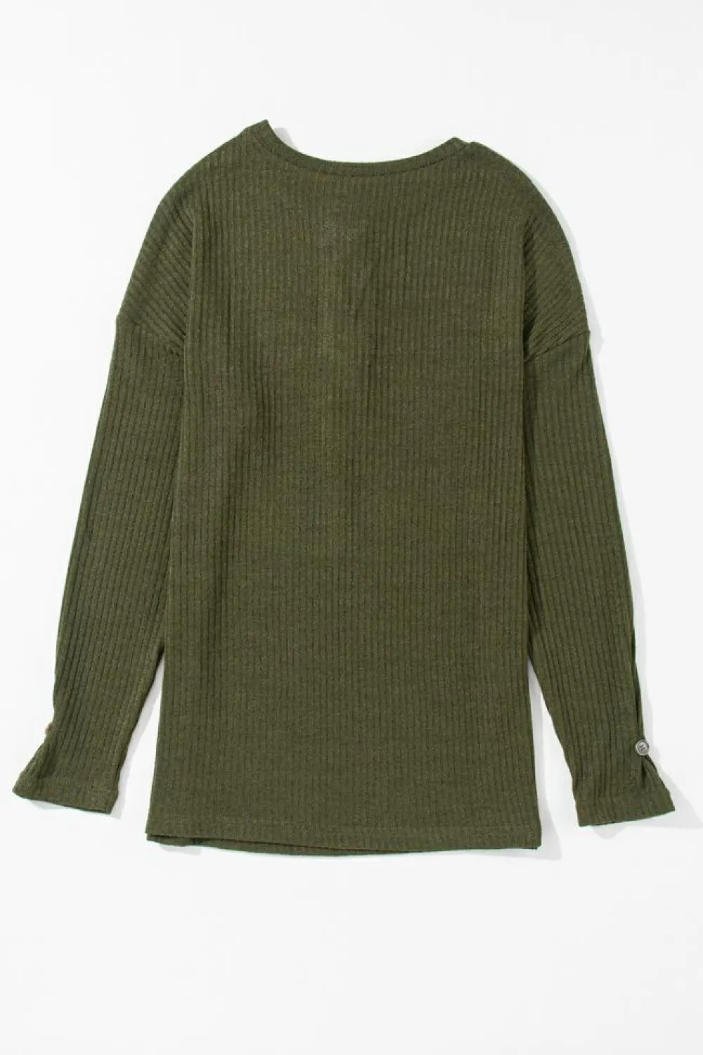 Online Dear-Lover Rib Textured Henley Knit Top Jungle Green