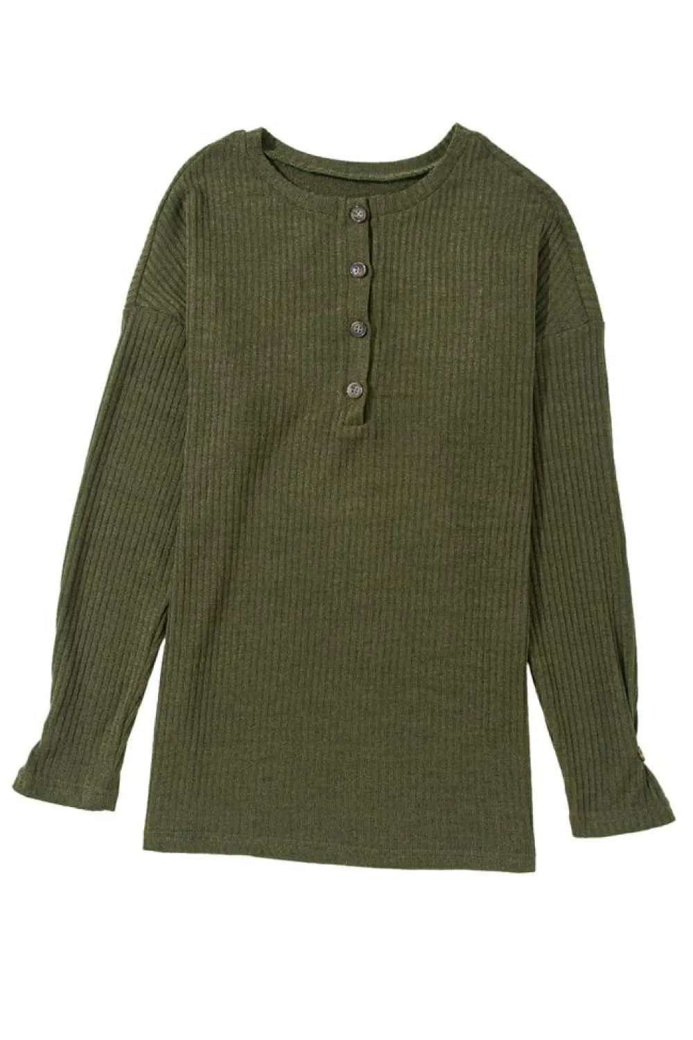 Online Dear-Lover Rib Textured Henley Knit Top Jungle Green