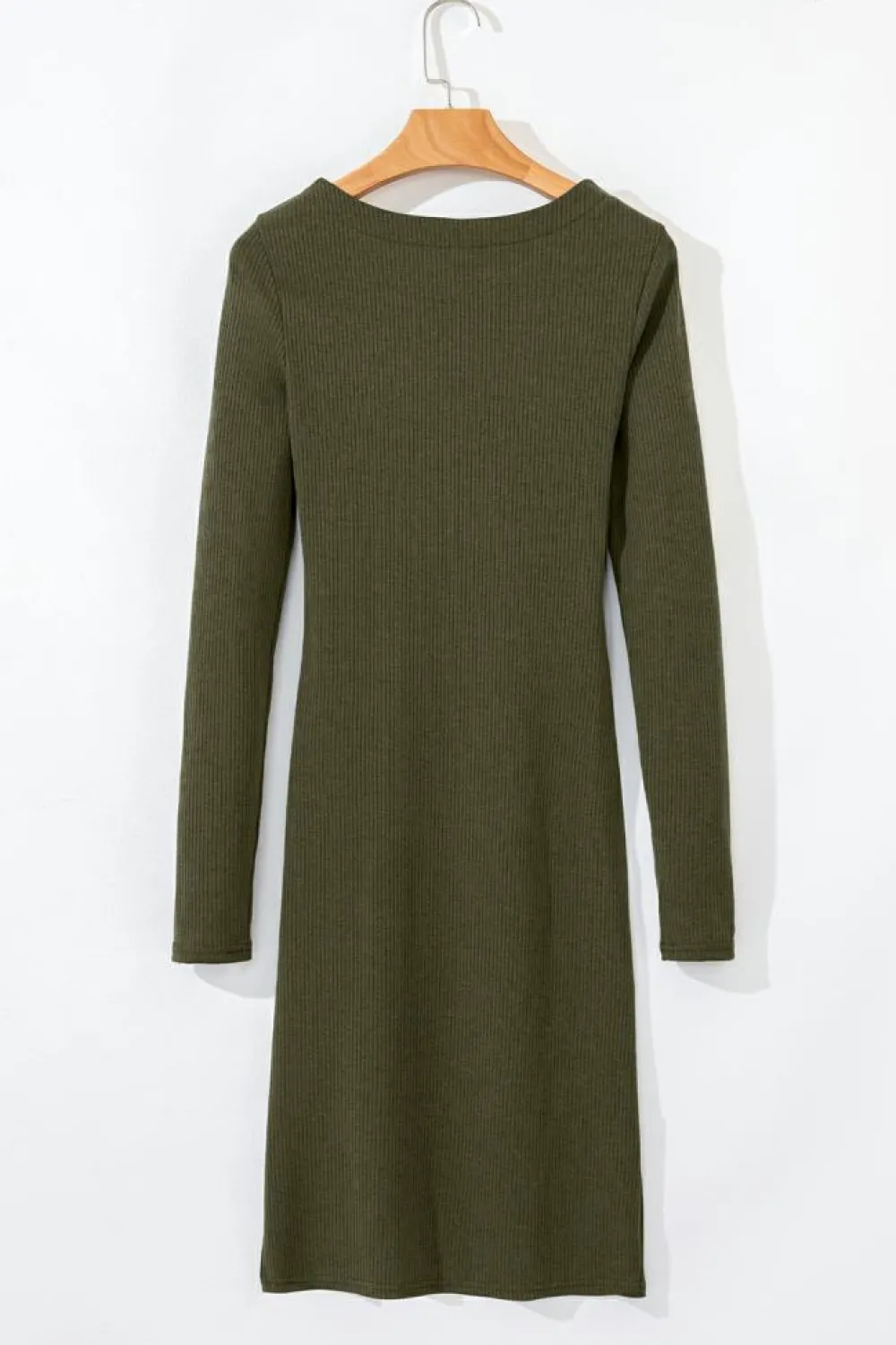 Online Dear-Lover Ribbed Side Slit Ruched Slim Fit Long Sleeve Mini Dress Jungle Green