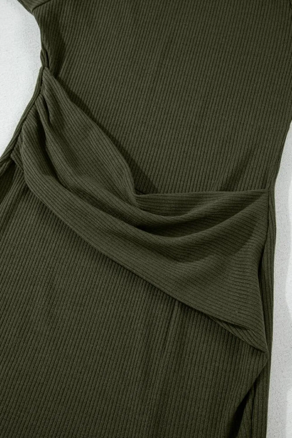 Online Dear-Lover Ribbed Side Slit Ruched Slim Fit Long Sleeve Mini Dress Jungle Green