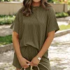 New Dear-Lover Ribbed Textured Knit Loose Fit Tee and Shorts Set Jungle Green