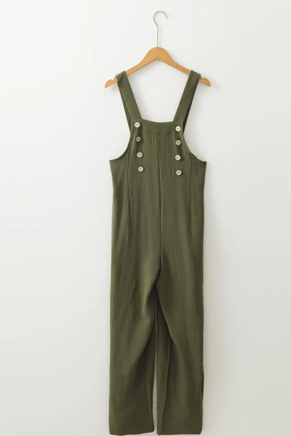 Online Dear-Lover Solid Color Buttoned Straight Leg Overall Jungle Green