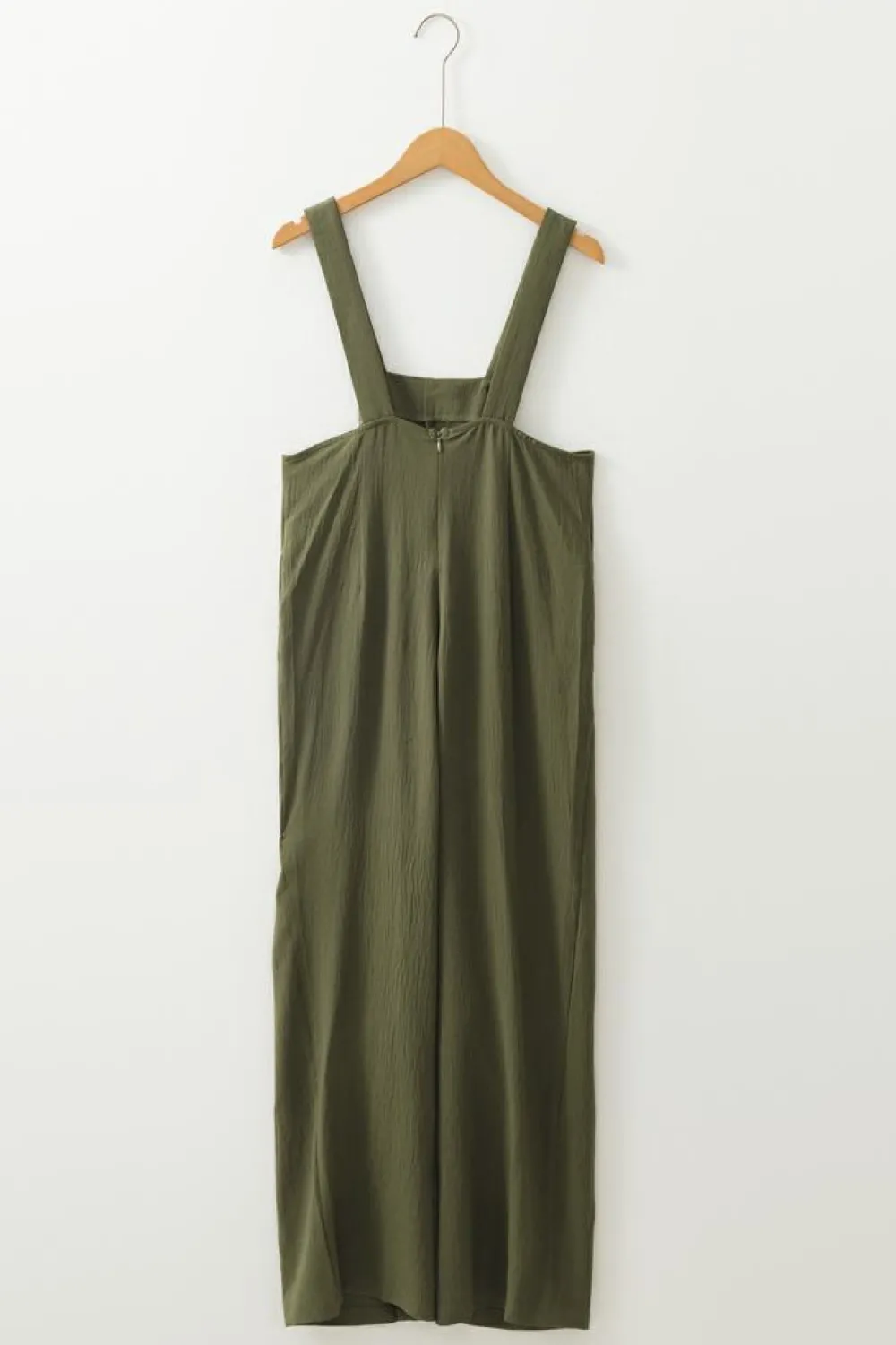 Online Dear-Lover Solid Color Buttoned Straight Leg Overall Jungle Green