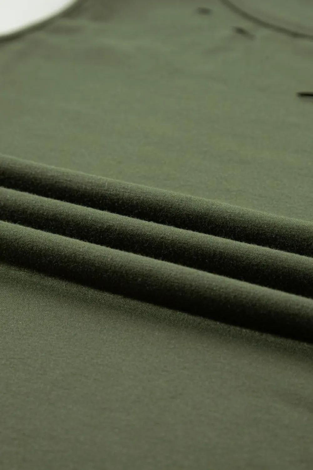 Clearance Dear-Lover Solid Color Distressed Holes Crew Neck Tank Top Jungle Green