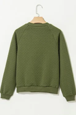 New Dear-Lover Solid Textured Raglan Sleeve Pullover Sweatshirt Jungle Green