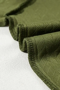 New Dear-Lover Solid Textured Raglan Sleeve Pullover Sweatshirt Jungle Green