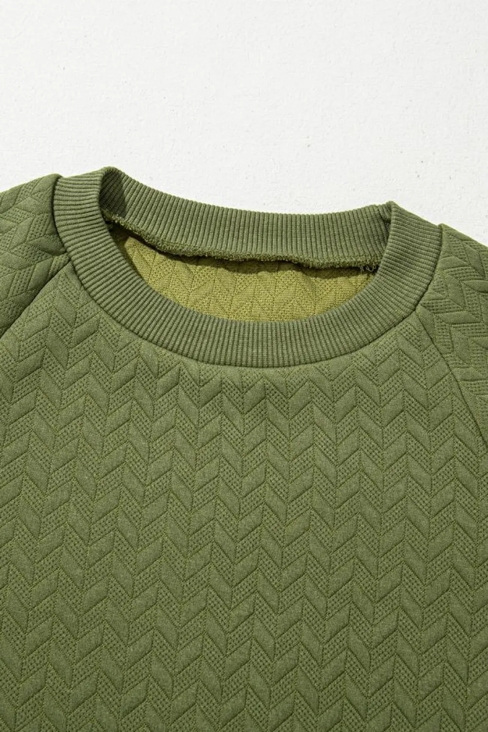 New Dear-Lover Solid Textured Raglan Sleeve Pullover Sweatshirt Jungle Green