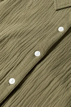 Hot Dear-Lover Textured Bracelet Sleeve Collared Button Up Dual Tied Mini Dress Jungle Green