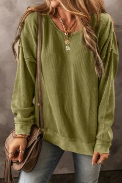 Hot Dear-Lover Textured Seamed Drop Sleeve Sweatshirt Jungle Green