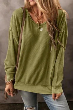 Hot Dear-Lover Textured Seamed Drop Sleeve Sweatshirt Jungle Green