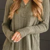 Outlet Dear-Lover V Neck Buttoned Ribbed Knit Top Jungle Green