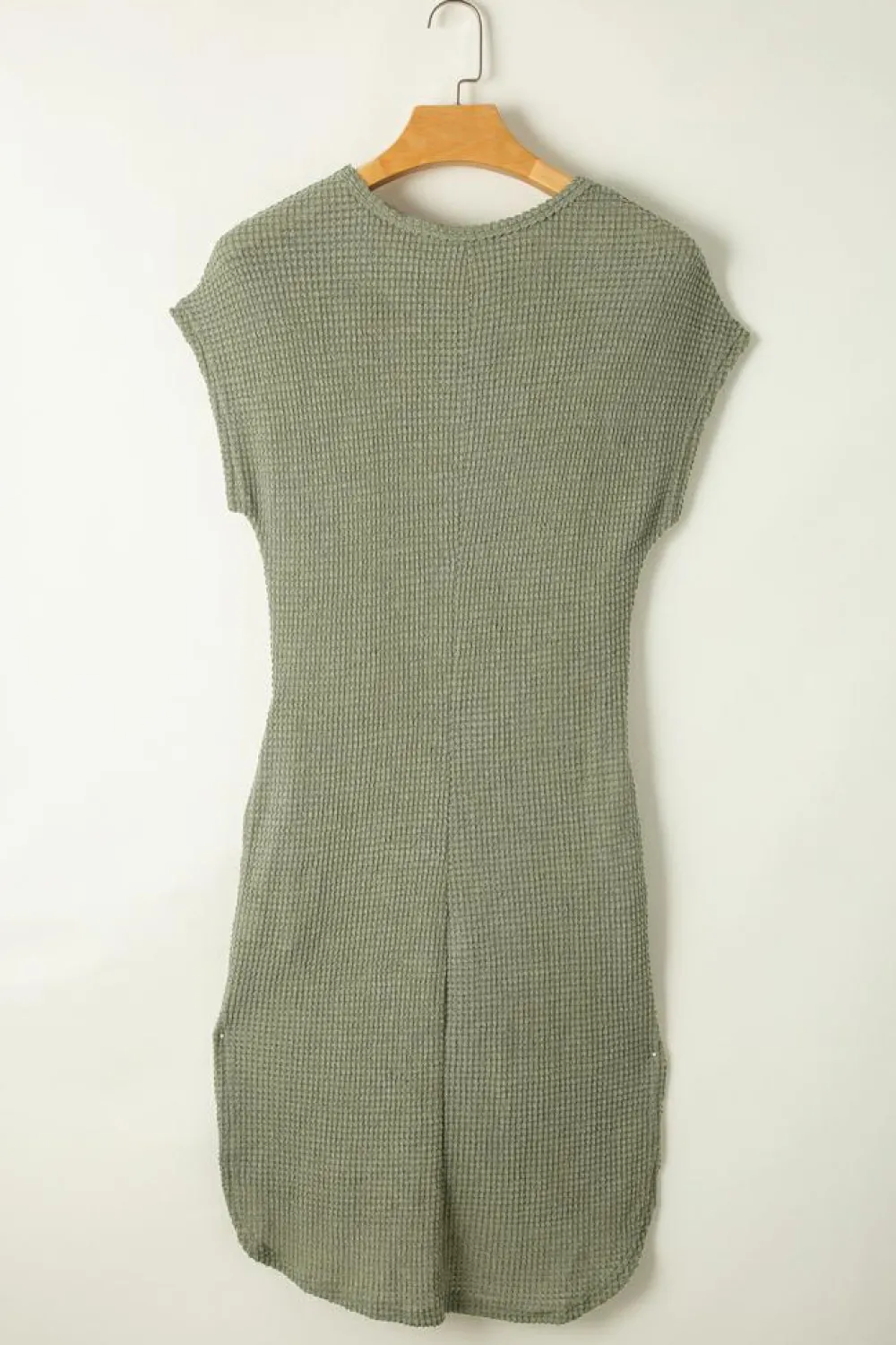 Online Dear-Lover Waffle Texture Curved Hem Side Slit T-shirt Dress Jungle Green