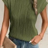 Clearance Dear-Lover Wavy Texture Cap Sleeve Top Jungle Green
