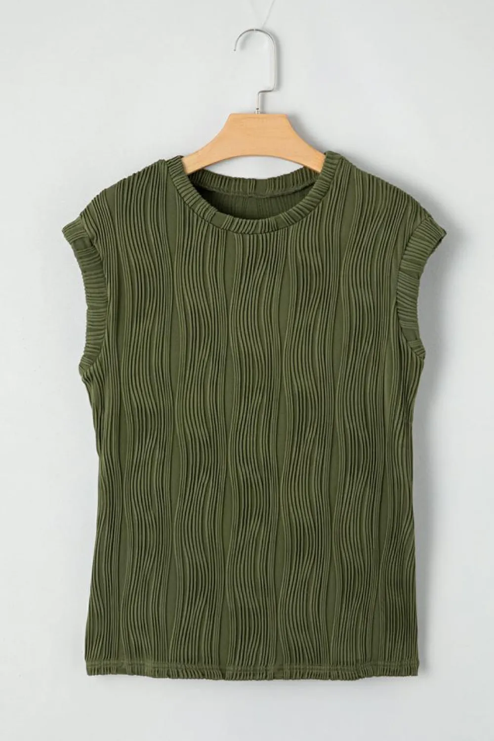 Clearance Dear-Lover Wavy Texture Cap Sleeve Top Jungle Green