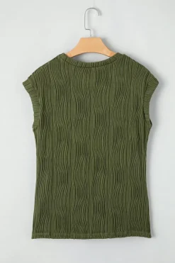 Clearance Dear-Lover Wavy Texture Cap Sleeve Top Jungle Green