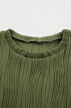 Clearance Dear-Lover Wavy Texture Cap Sleeve Top Jungle Green