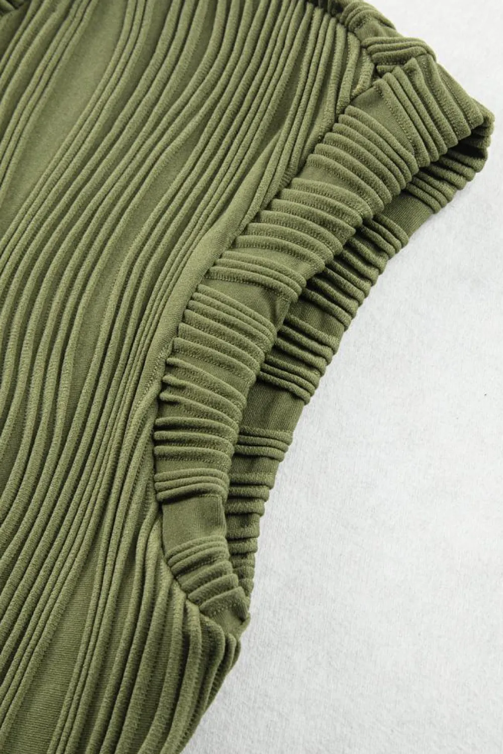 Clearance Dear-Lover Wavy Texture Cap Sleeve Top Jungle Green