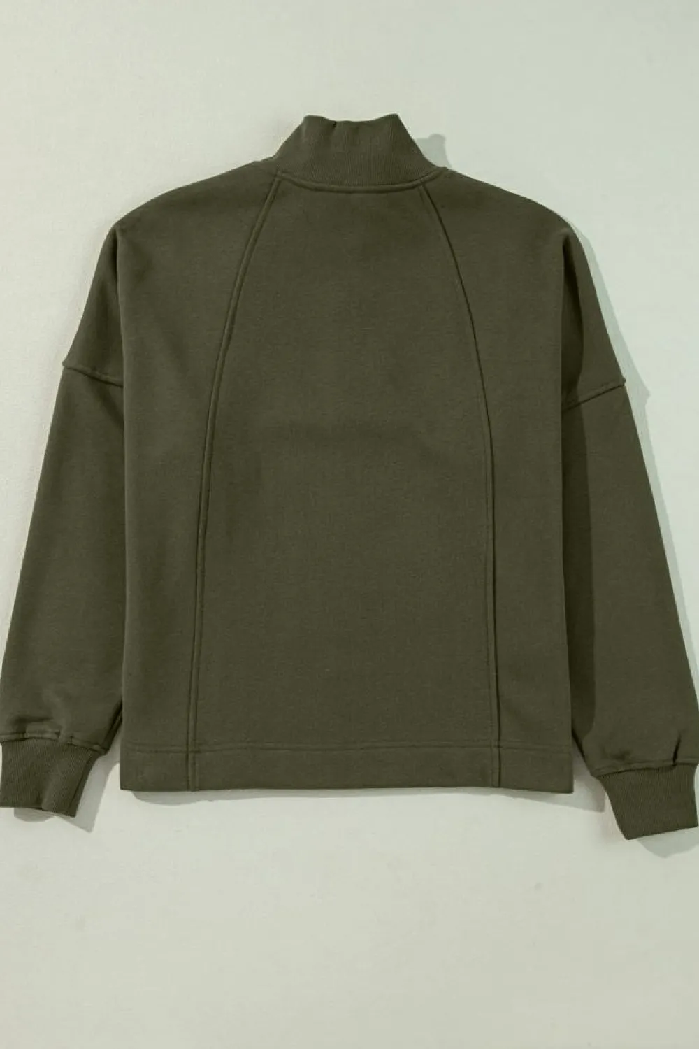 Hot Dear-Lover Zipped Neck Pullover Drop Shoulder Sweatshirt Jungle Green
