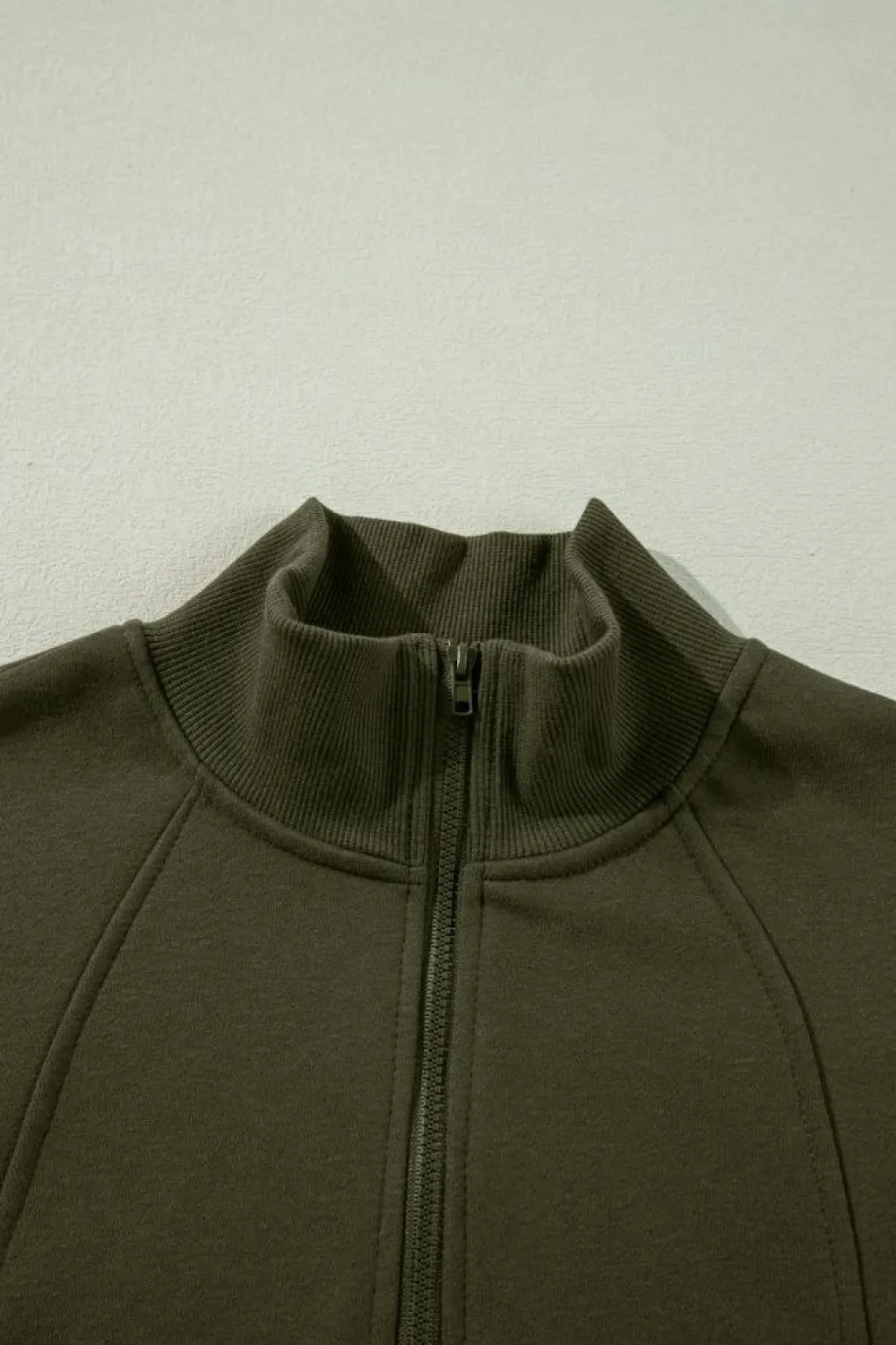 Hot Dear-Lover Zipped Neck Pullover Drop Shoulder Sweatshirt Jungle Green