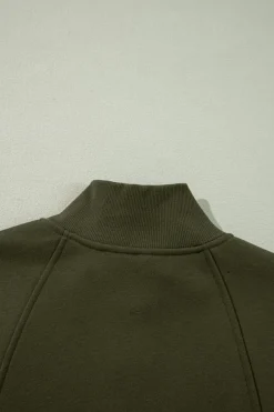 Hot Dear-Lover Zipped Neck Pullover Drop Shoulder Sweatshirt Jungle Green