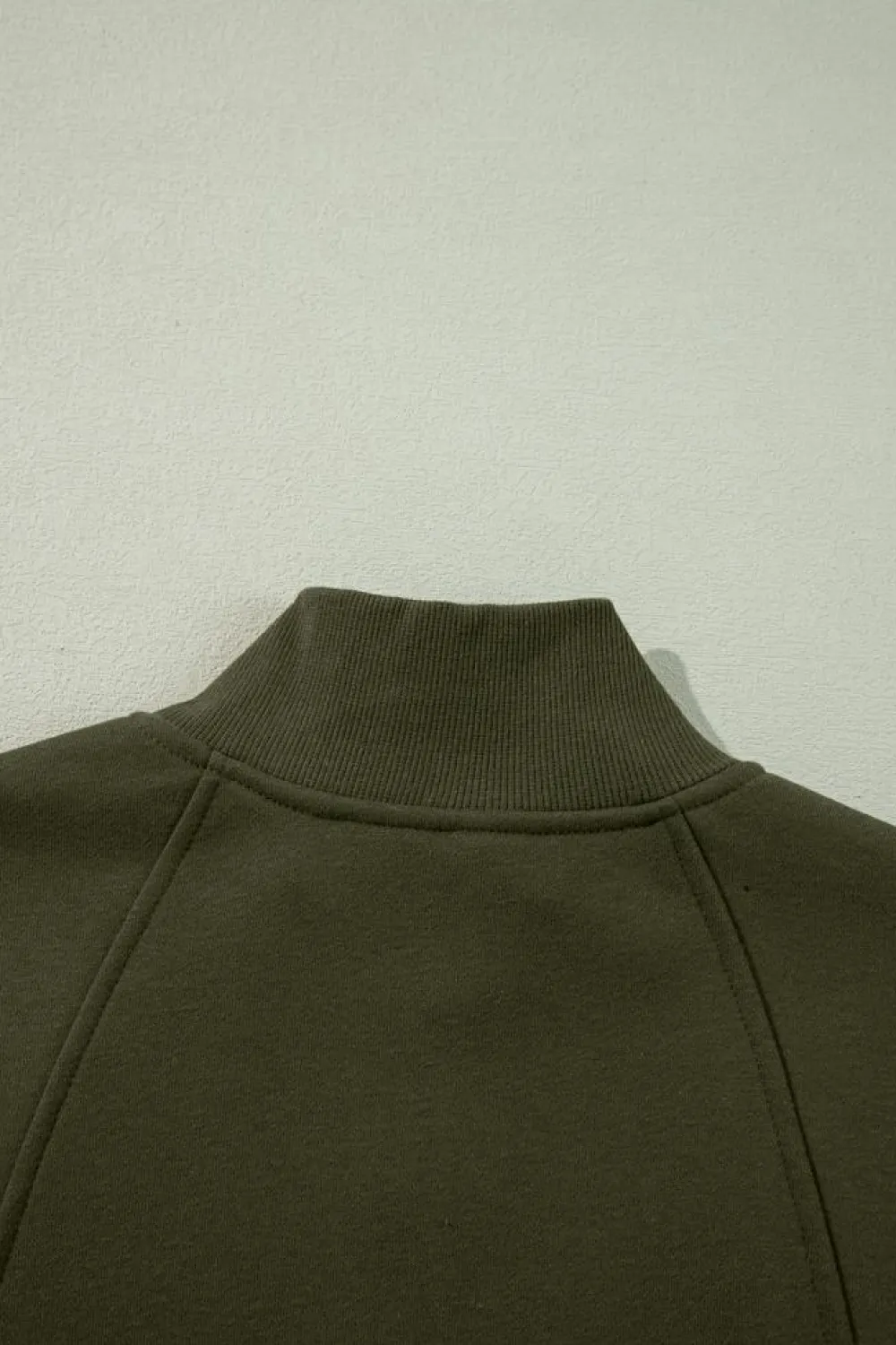 Hot Dear-Lover Zipped Neck Pullover Drop Shoulder Sweatshirt Jungle Green