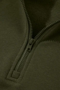 Hot Dear-Lover Zipped Neck Pullover Drop Shoulder Sweatshirt Jungle Green
