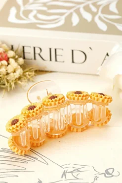 Fashion Dear-Lover Sunflower Decor Plastic Resin Claw Clip Jurassic Gold