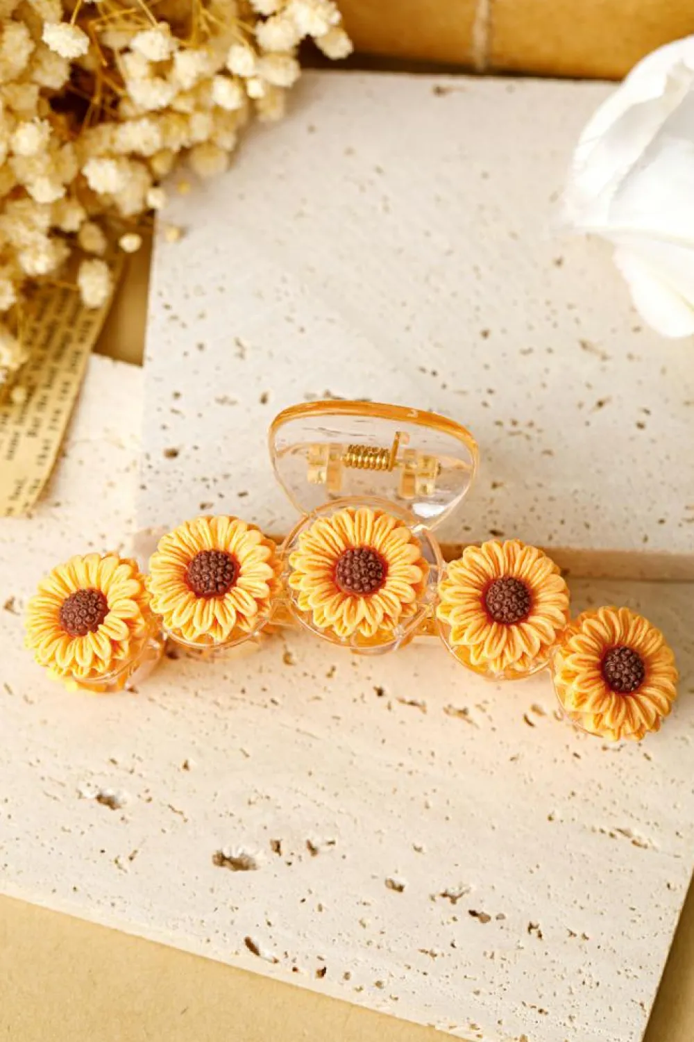 Fashion Dear-Lover Sunflower Decor Plastic Resin Claw Clip Jurassic Gold