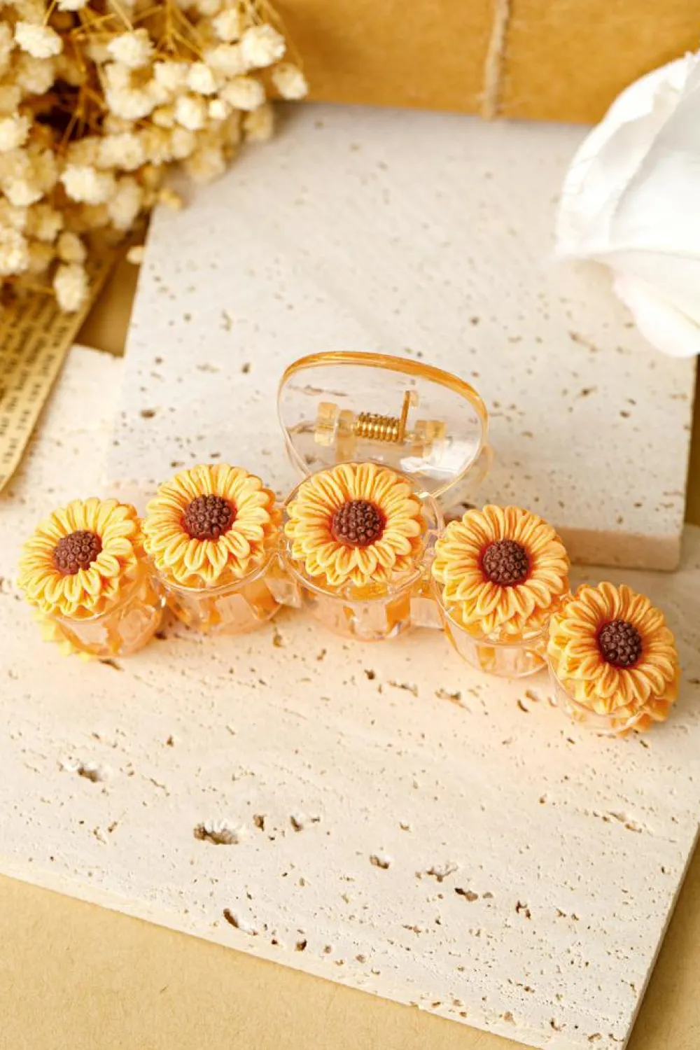 Fashion Dear-Lover Sunflower Decor Plastic Resin Claw Clip Jurassic Gold