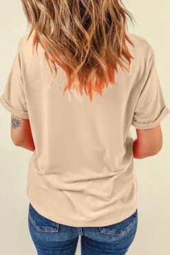 Best Dear-Lover AMERICA Letter Floral Print T Shirt Khaki